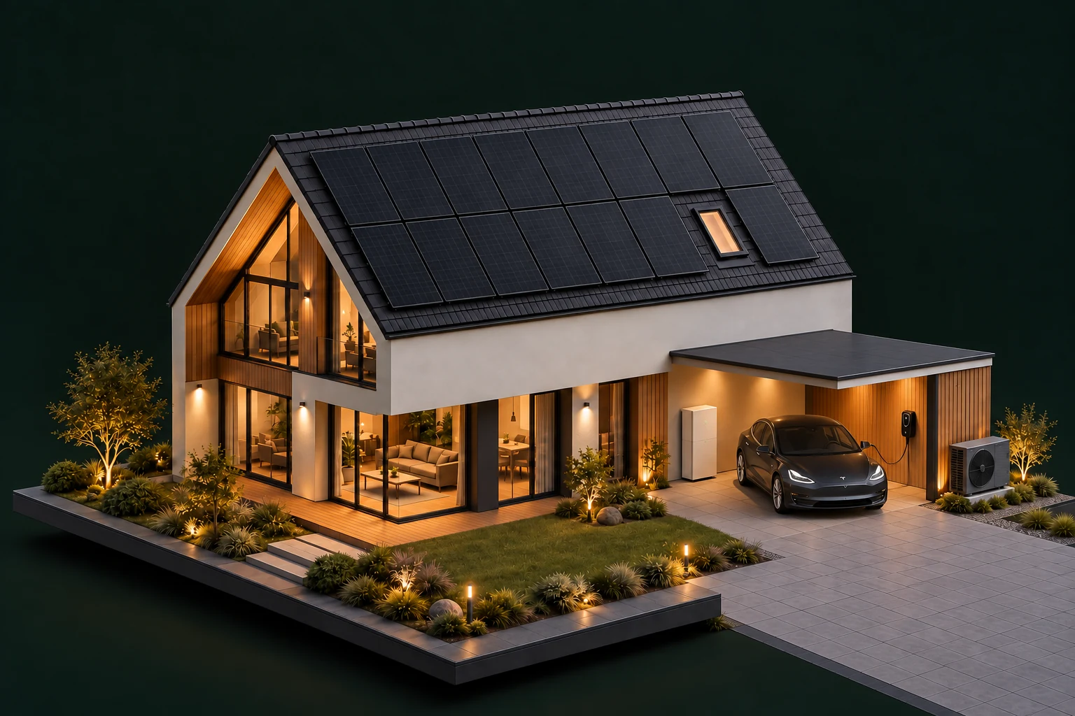 Haus mit Photovoltaikanlage und Speicher - Konzeptvisualisierung